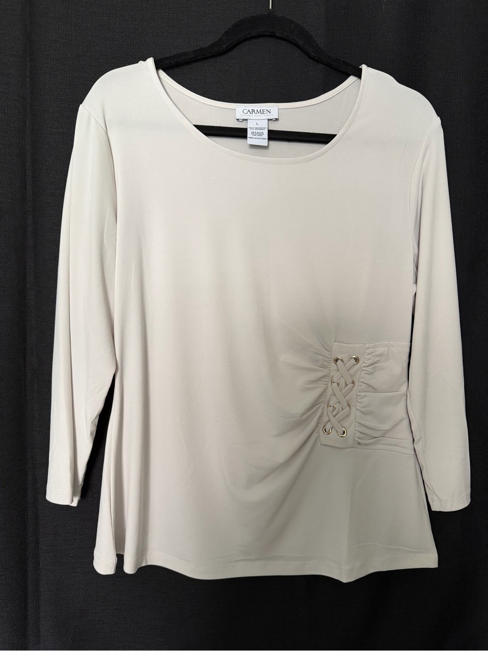 Carmen Neutral Lace-Up Long-Sleeve Top